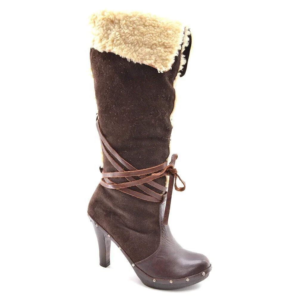 Michael Kors Brown Suede Shearling Knee Boots 8.5 M